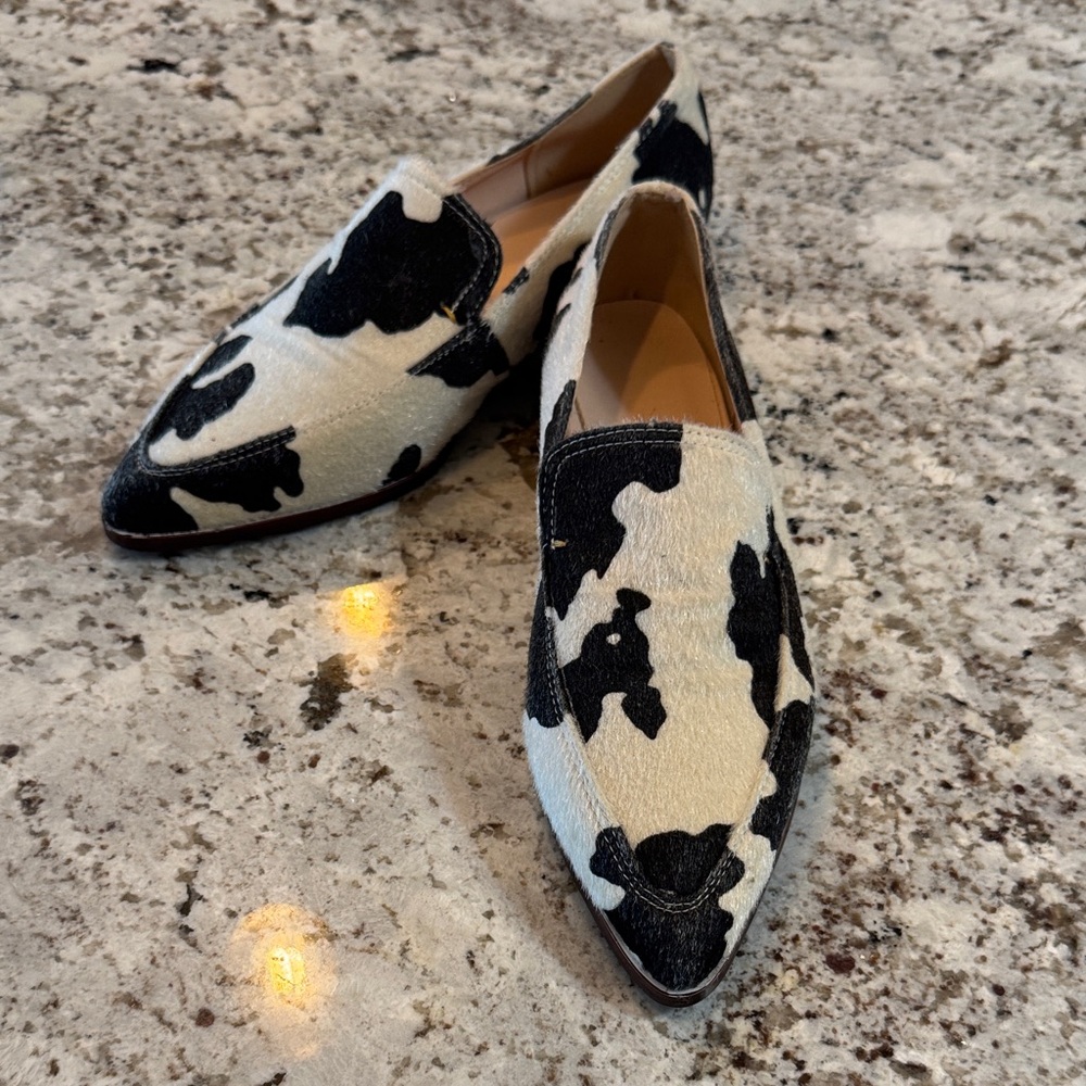 Elegant Black and White Calf Hair Women's Loafers